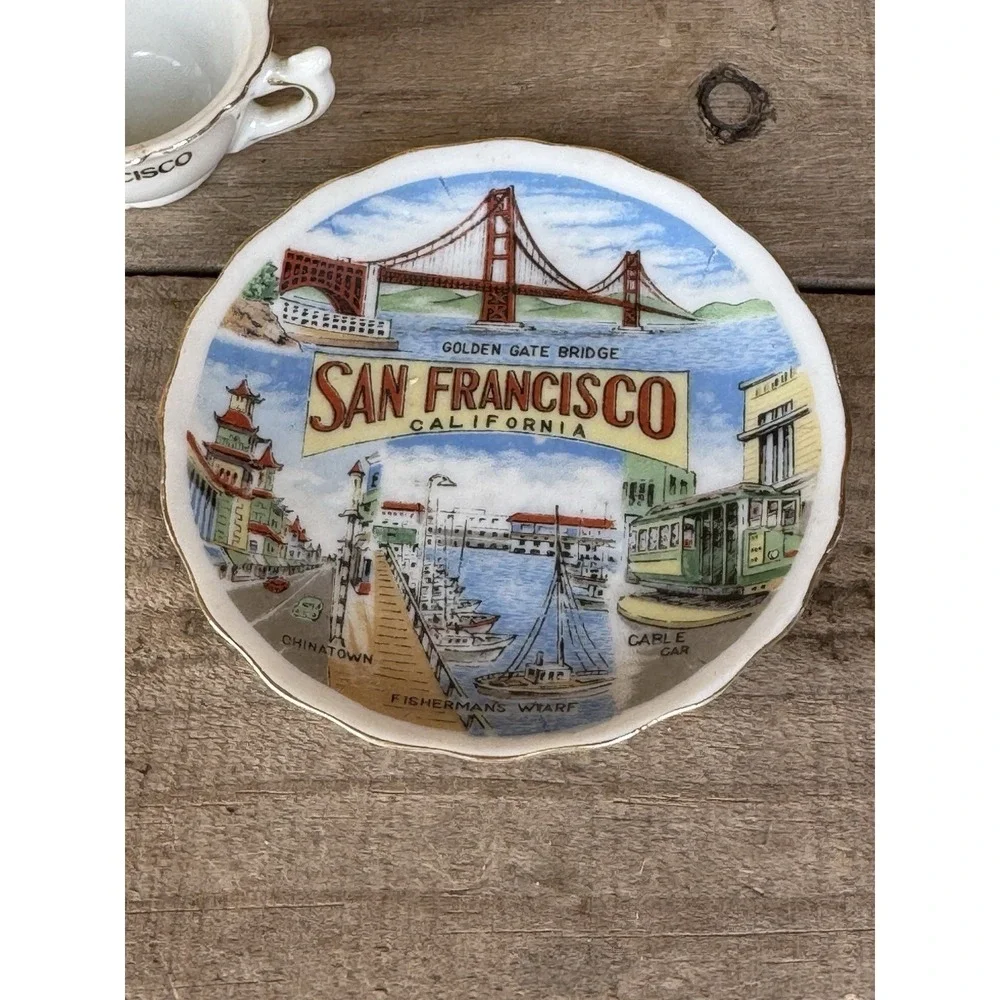Vintage Small Souvenir Plate‎ And Teacup SAN FRANCISCO Gold Trim